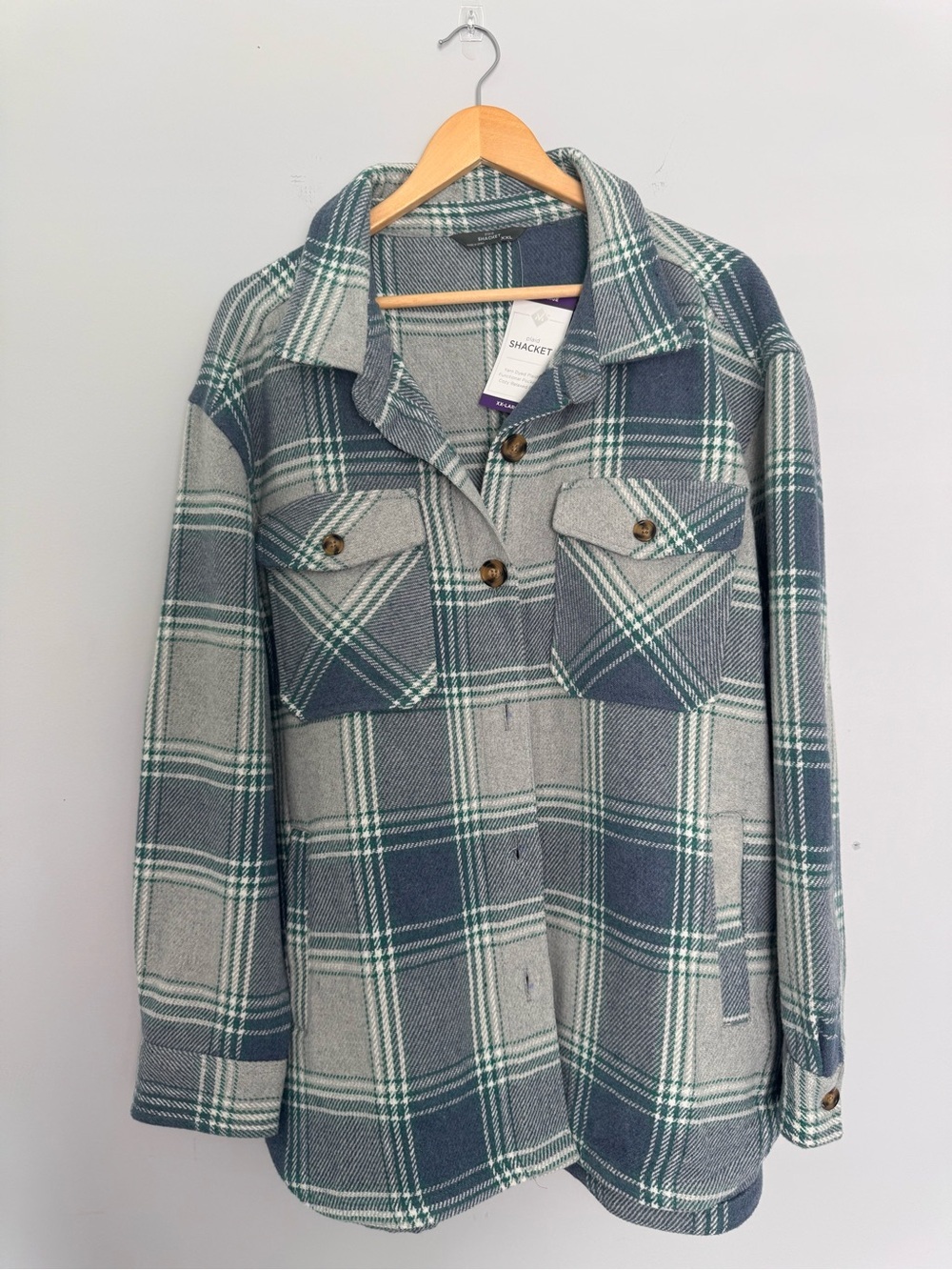 Member's Mark Plaid Oversized Shacket Jacket Everglade - Picture 3 of 7
